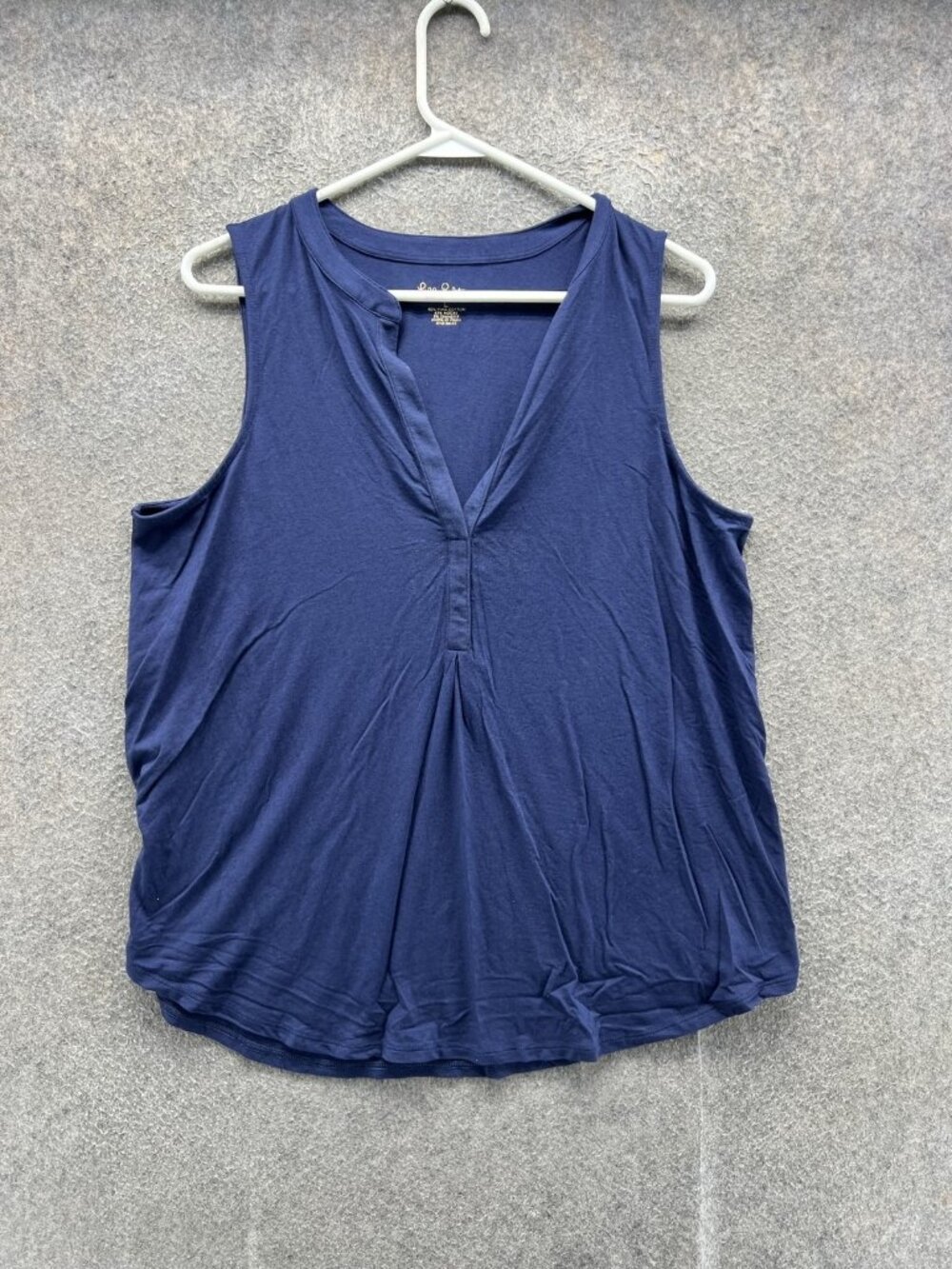 Lilly Pulitzer Tank Top Women Large Blue V Neck Sleeveless Pleated Jersey Casual